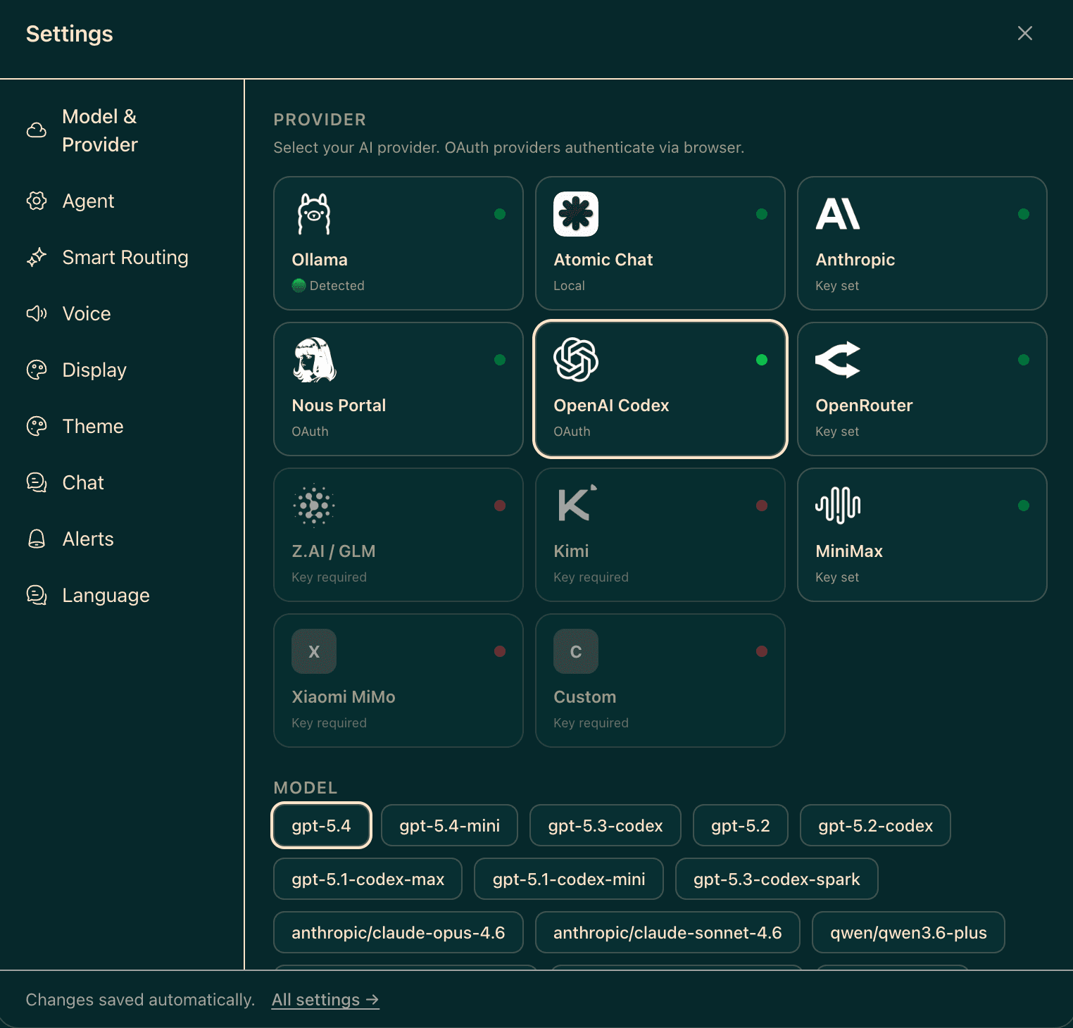 Settings screenshot